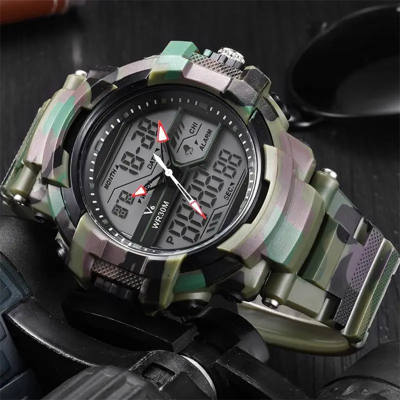 

2018 Men Sports Student Watches V6 Brand Luxury Brand Camouflage Military Digital Led Waterproof Wristwatches Relogio Masculino