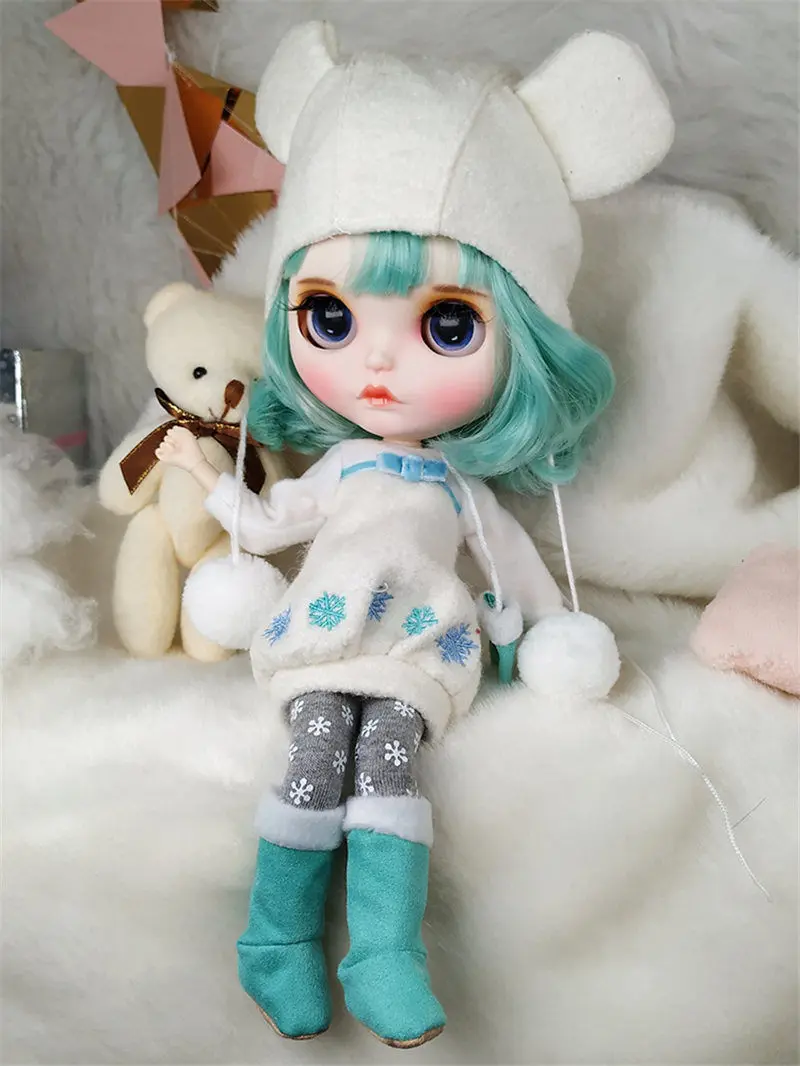 Blyth 1/6 BJD кукла с гибкими суставами с большими глазами, зеленый цвет волос и белый свитер 30 см куклы игрушки для DIY Горячая девушка подарок на день рождения - Цвет: BY058
