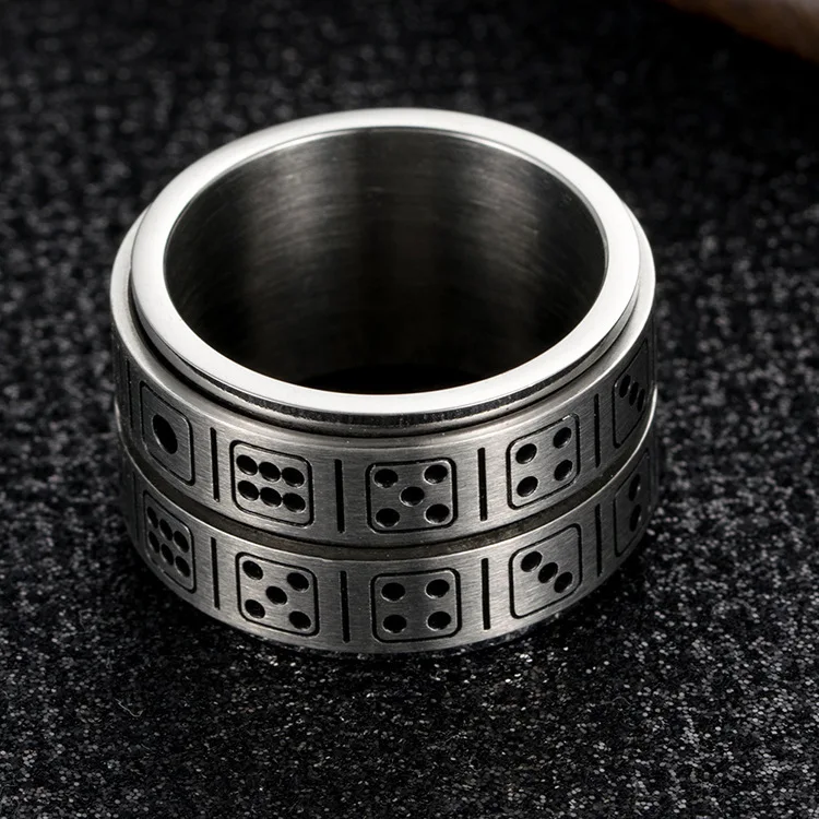 Двухслойный Спиннер, вращающиеся кости, геймерские вечерние кольца из нержавеющей стали, серебряное кольцо для игры с цифрами, кольца для мужчин, вечерние коктейльные кольца