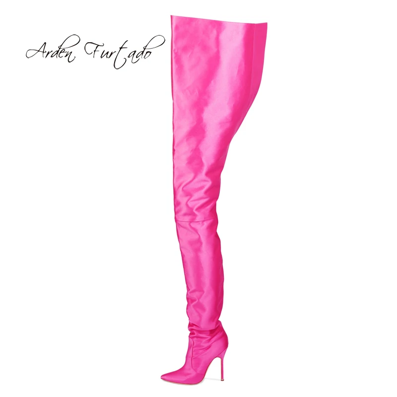 

Arden Furtado 2018 spring autumn stilettos high heels 12cm women's Pants fashion orange boots blue red orange satin cloth shoes