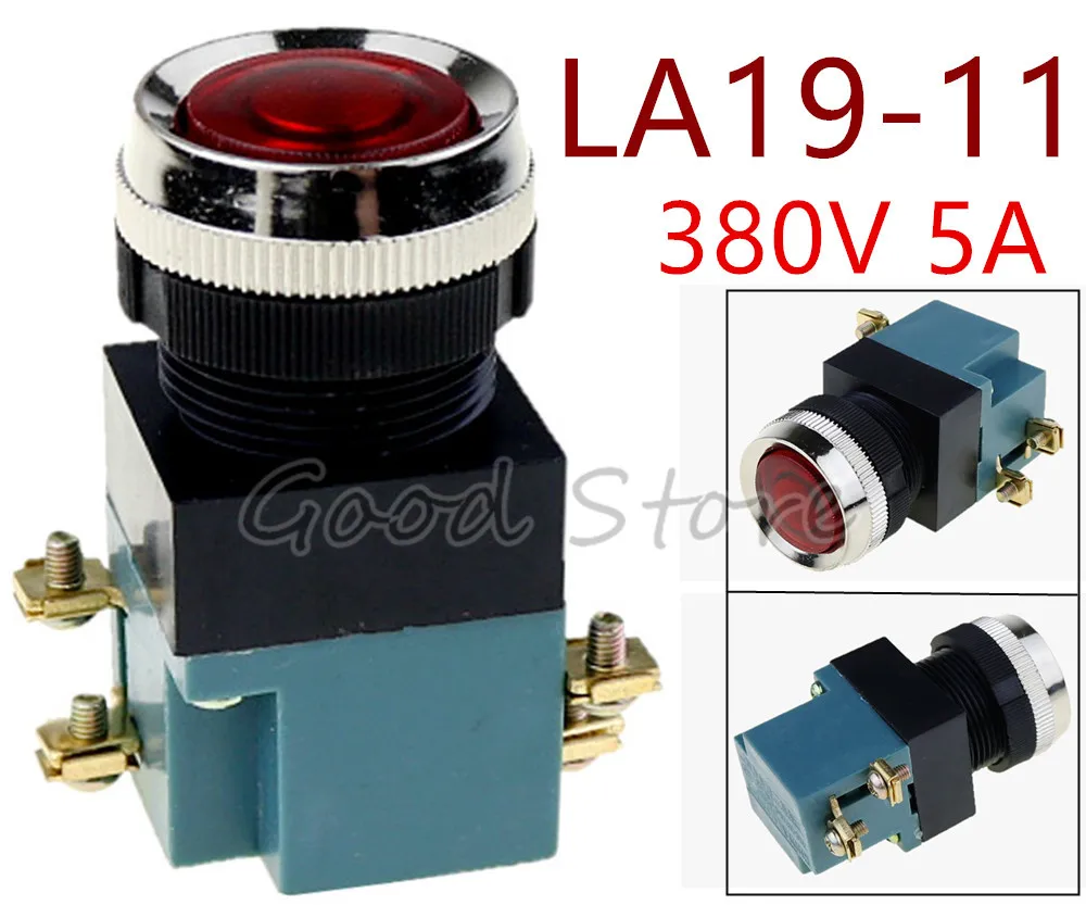 1 шт. LA19-11 красный P50 мгновенный 25 мм 5A 380 В круговой маленький размер плоские круглые кнопочный переключатель
