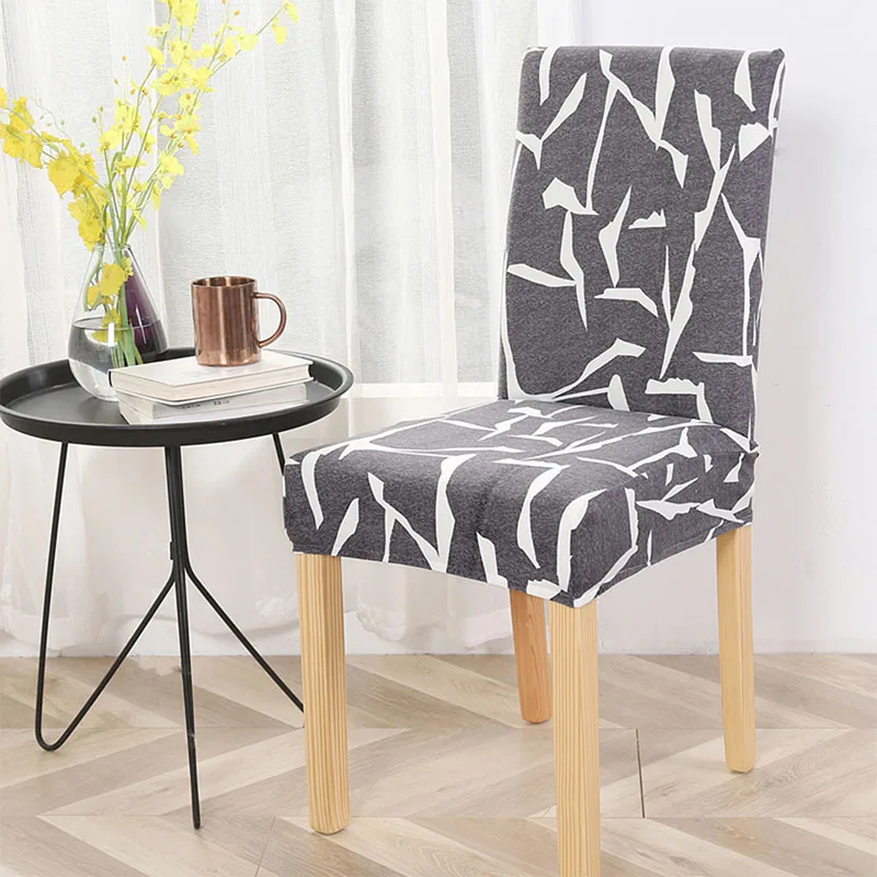 Dining Chair Cover Spandex Universal Printed Kitchen Removable Seat Cover for Banquet Restaurant Party Chair Slipcover 1PC - Цвет: Light Grey