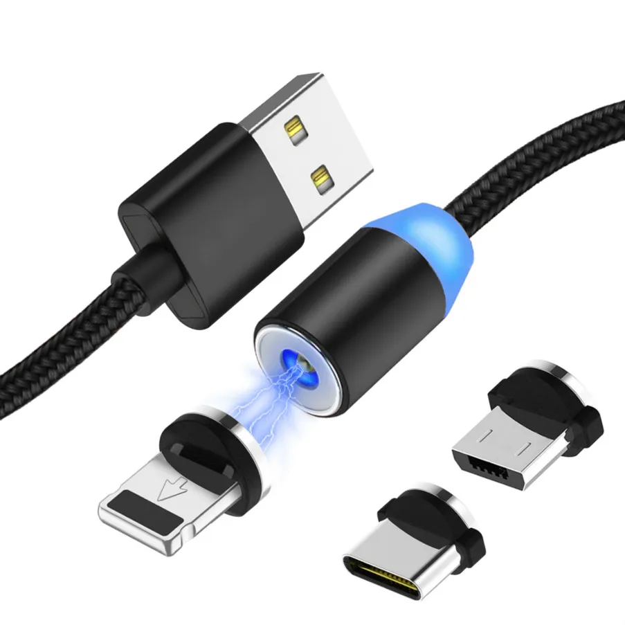 20 шт./упак. NISI 1 м 2 Micro USB Магнитный кабель Lightning для iPhone samsung 8Pin IOS Тип-C Порты светодиодный телефона зарядный кабель 3 в 1