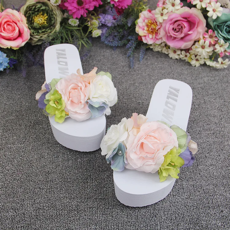 Womens New Handmade Flowers White Flip Flops Wedges Shoes Online Sale Slipper Beach Sandals Cheap46