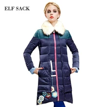 ELF SACK модный бренд новое прибытие 2015 зима женщины утолщение X-долго печати меховой воротник вниз пальто ПОЛО воротник бесплатная доставка