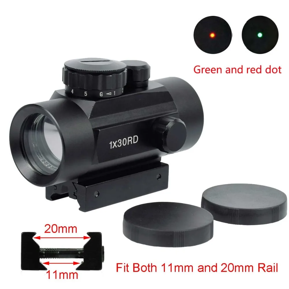 التكتيكية 1X30 الأحمر الأخضر نقطة النطاق البصري التصوير المجسم بندقية Riflescope البصريات نطاق للصيد الادسنس بندقية 11 20 ملليمتر الهواء بندقية نطاق