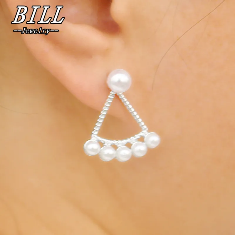 

ES2039 Double Sided Women's Stud Earrings Simulated Pearls Ear Jewelry Gothic Brincos Fashion Triangle Earring Promotion