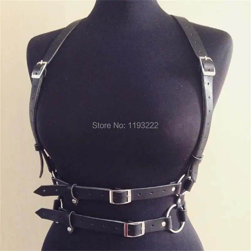 100% Handcrafted Handmade Double Straps Harness Underbust Body Caged Bustier Corset Leather Belt
