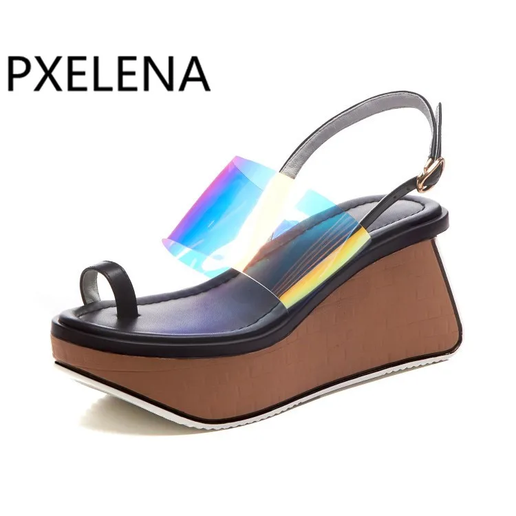 Новинка! Дизайнерские сандалии PXELENA на необычном каблуке женские прозрачные из