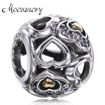 

Moonmory 2017 New Arrival Fashion 925 Sterling Silver Heart Round Charms Beads Fits For Brand Bracelet Mother's Days Best