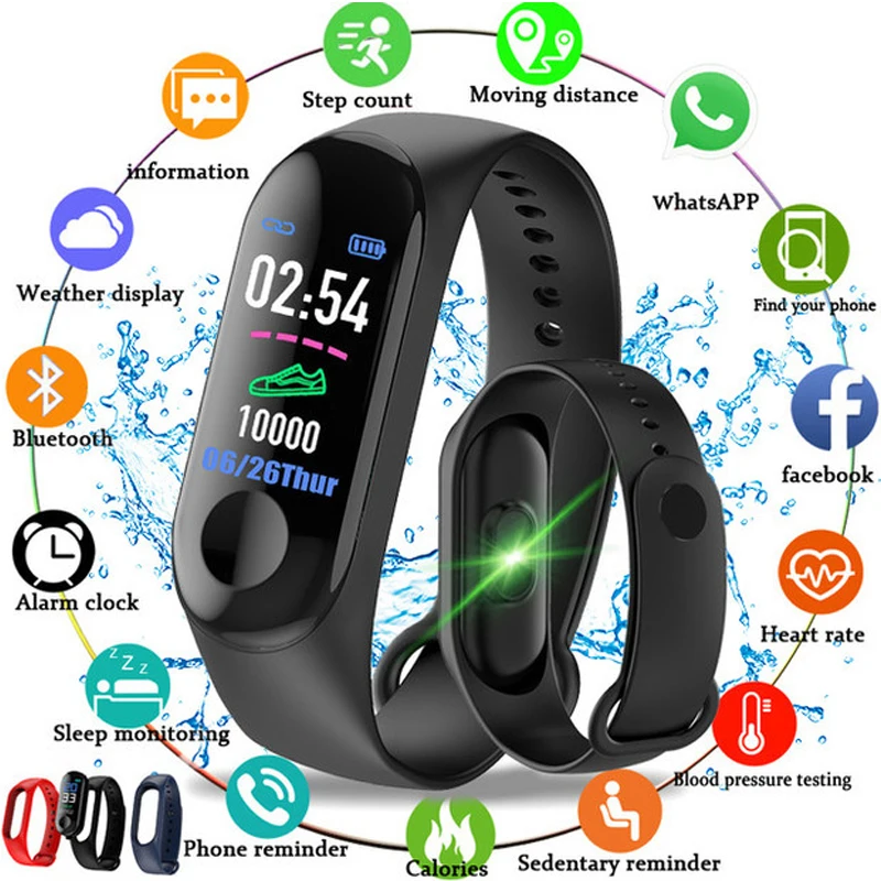 

Sport M3 Fitness Bracelet Smart Watch Blood Pressure Screen Heart Rate Monitor Life Waterproof Smart M3 Wristbands PK Mi Band 3