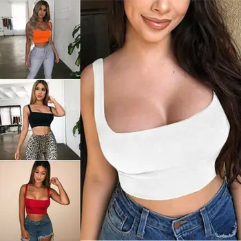 

2019 New Summer Women Sexy Off-shoulder Wide Strap Crop Tops Strapless Tank Yoga Vest