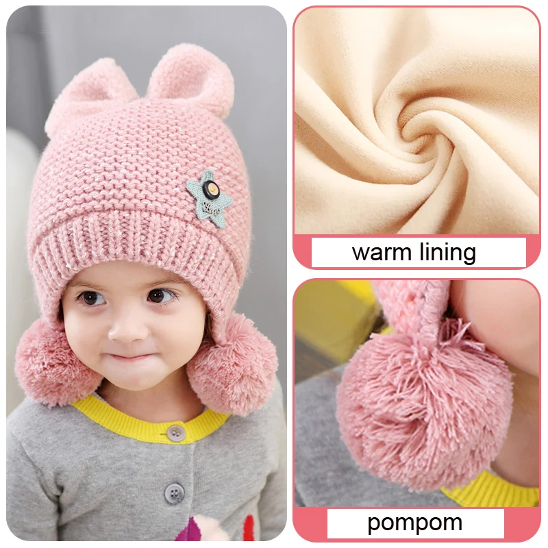 Детская шапка с бантом для девочек от 2 до 5 лет; теплая вязаная зимняя шапка принцессы с бархатной подкладкой; шапка-ушанка в симпатичном стиле; цвет розовый, белый, черный