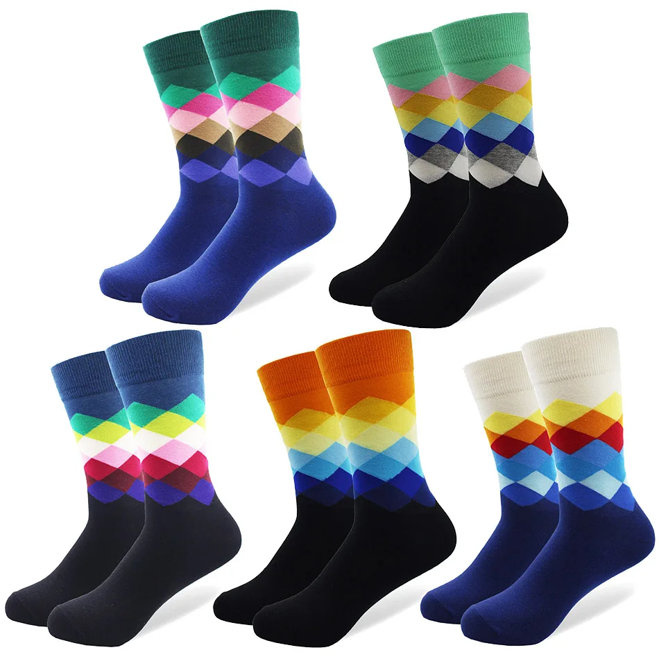 Брендовые мужские забавные цветные носки из чесаного хлопка с бриллиантовым узором, длинные носки для скейтборда, счастливые носки для мужчин(без коробки - Цвет: 301-11