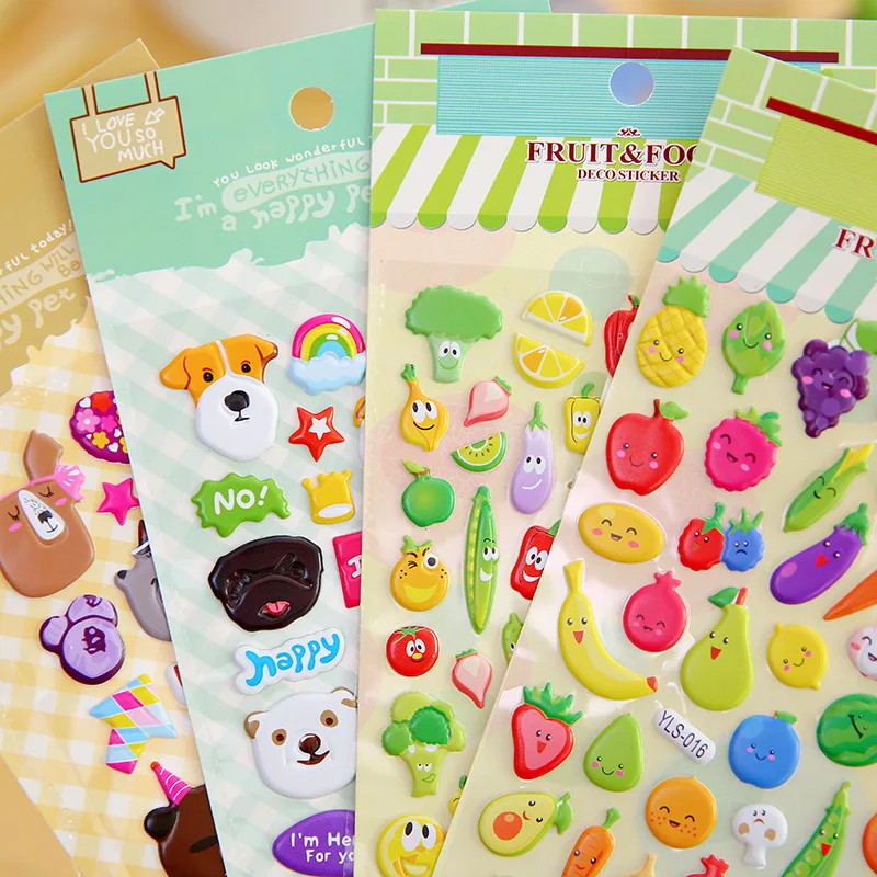 Детская Наклейка s Puffy наклейка для детей Bubble Kawaii Мультяшные животные фрукты номер Единорог DIY наклейка для ноутбука s игрушки для девочек 1 шт