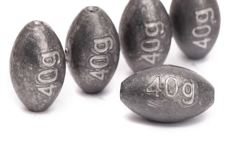 

Good Quality 10pcs 40g/26.5mm Fishing Accessory Sinker Olive Shape Fishing Lead Weights