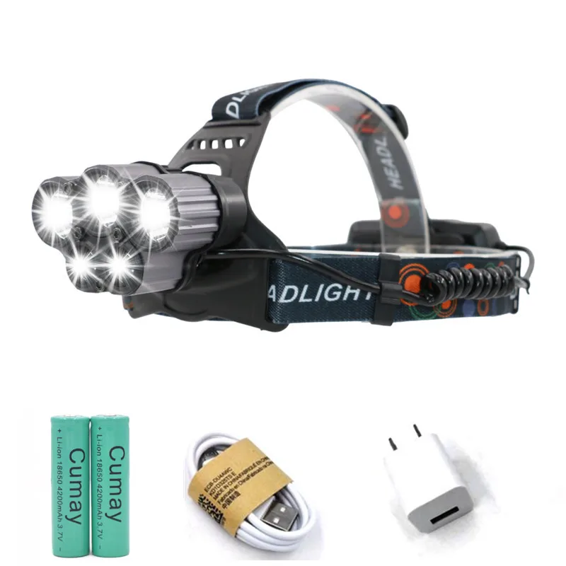 

13000LM 5 LED 3*T6+2*Q5 LED Headlamp 5-Mode Hunting Waterproof Headlight Outdoor Micro USB Rechargeable Frontal Head Lamp Torch
