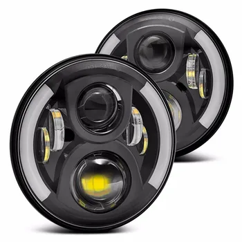 

2PC Black 7 Inch Round Headlight For Jeep Wrangler 97-15 7" LED Headlight Headlamp With H4 High Low For Hummer Land Rover