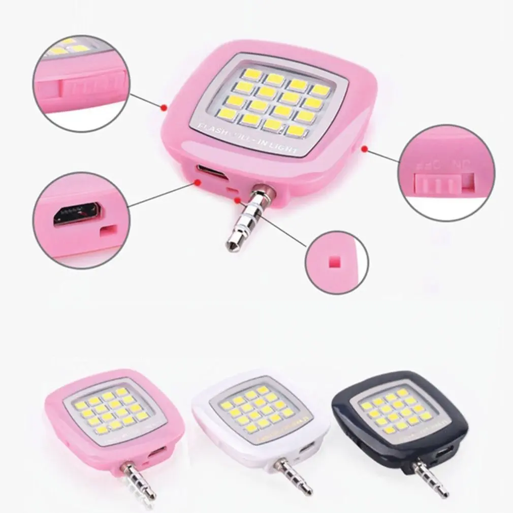 

16pcs LED Mini Flash Fill Light For Mobile Phone Selfie Brightness Photography Lamp 3.5mm Bright LED Video Light Lamp