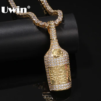 

UWIN Bottle Charm Shape Necklace Fashion Hiphop Pendant Gold Silver Color Full Iced Cubic Zirconia Jewelry With Cz Tennis Chain