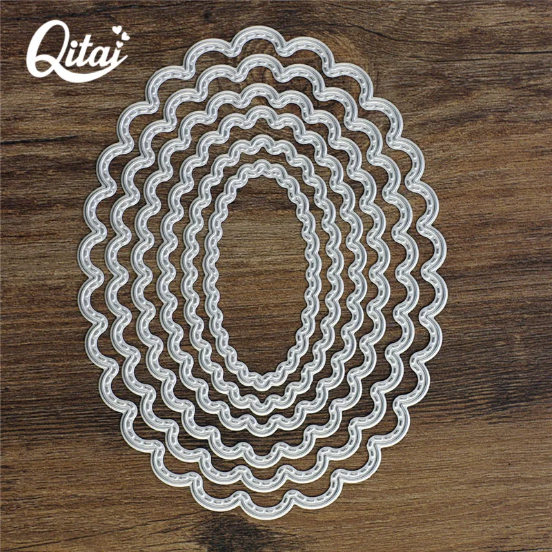 

QITAI 6pcs/set Oval Circle Scallop Frame Die cutting decorative Scrapbooking Craft Die Cut create Stamp Embossing paper card D71