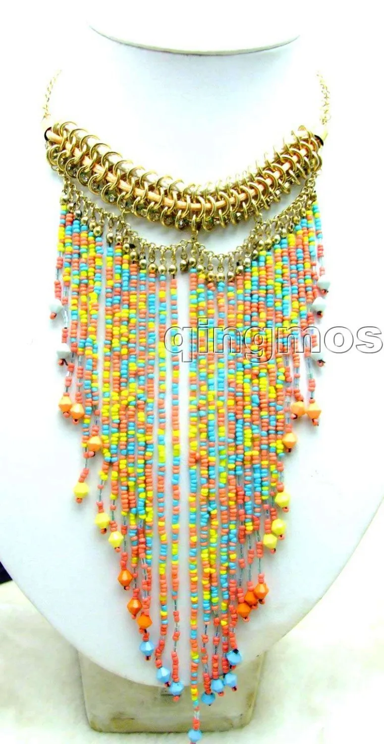

SALE Fashion Trendy Handmade Long 2.3-7" Multi-Color BIB Charm Adjustable 15-18" Necklace -nec5764 free ship