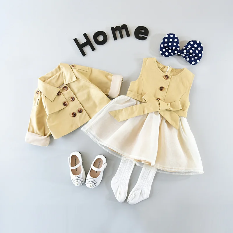 

2018 spring and autumn, new girls, girls' coat, windbreaker + princess dress, two suits.
