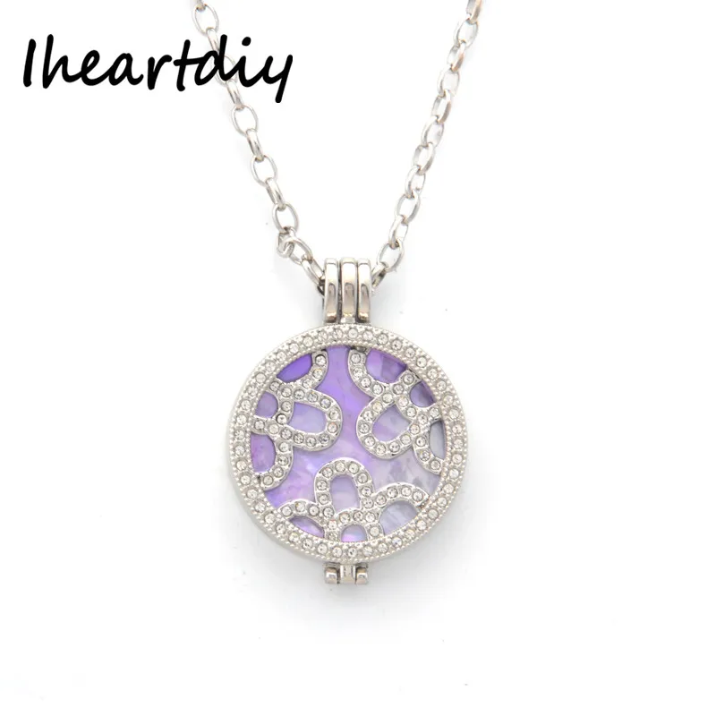 

33MM Flower Coin Set with Purple Shell 35MM Coin Holder With 80CM Link Chain For Women Gift 1 Set