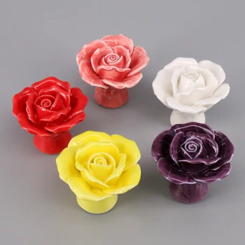 1x Ceramic Rose Handles Kitchen Cabinet Knobs Handles Dresser Closet Kids Bedroom Furniture Knob