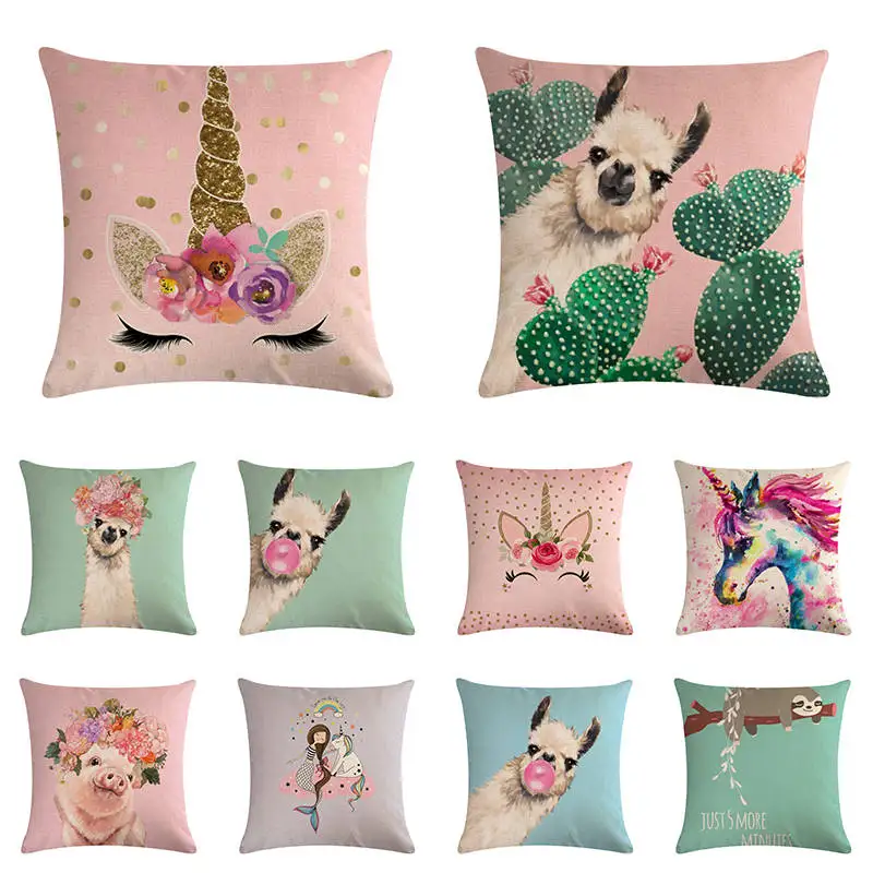 

Animal Alpaca Flower Cushion Cover Cactus Party Llama Pillow Case Tropical Vintage For Sofa Throw Pillows 45cm Pillowcase ZY966
