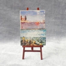 Мини деревянный мольберт картина маслом ручной работы для кукол макеты кукольного домика 1:12 DIY Миниатюрная игрушка