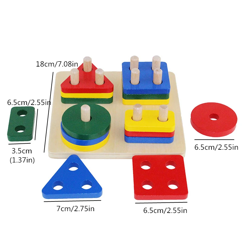  Montessori Baby Wooden Toys Early Educational Infant Stacking Geometric Sorting Board