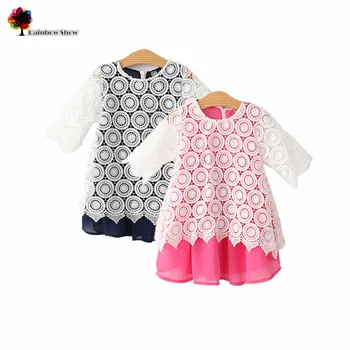 

New Children Clothing Spring and Summer Girls Elegant Cotton Lace Voile Lining Pretty Kids Dress