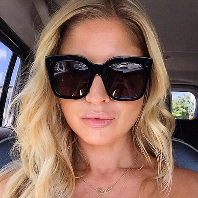 MIZHO Retro Quality Sunglass Lady Oversized Flat Top Eyewear Gradient UV400 Lunette Luxury Brand Sunglasses Women Mirror Rivet