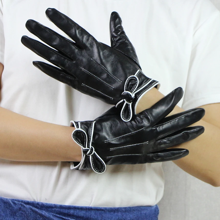 Harppihop*High Quality Genuine Leather Women Gloves Autumn Winter Plus