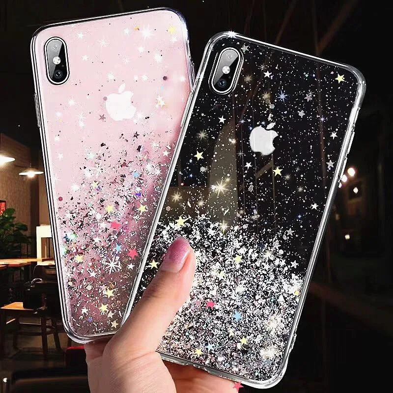 luxury Glitter Bling Sequins Case For iPhone 8 7 Plus 6 6s 5 5s se Transparent Star Love X XR XS MAX 10 Soft TPU |