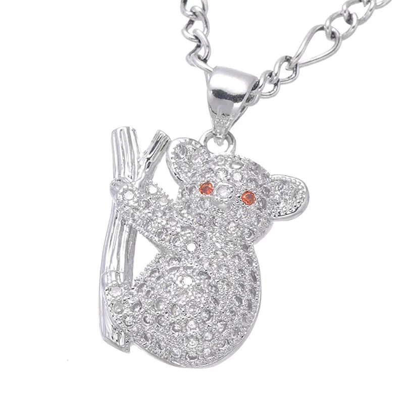 koala necklace koala Bear Baby Necklaces Round Brilliant Metal Plain