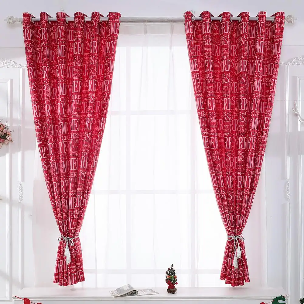 

1Pc Merry Letters Print Window Curtain Rod Through Living Room Bedroom Decor