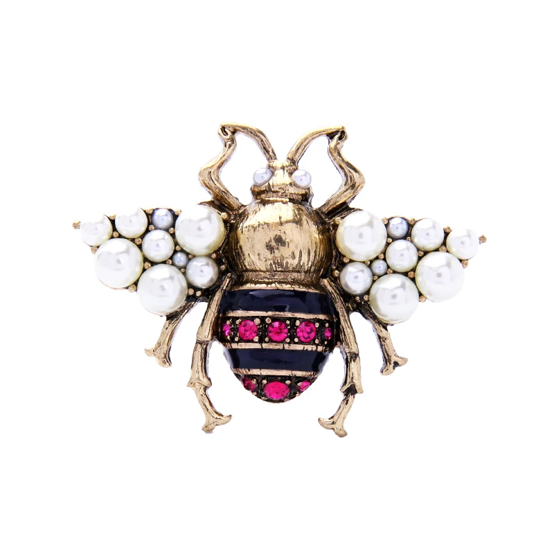 

Bulk Price Charm Noble Pink Enamel Insects Acrylic Pearl Crystal Brooch Retro Beautiful Brooches For Women Jewelry