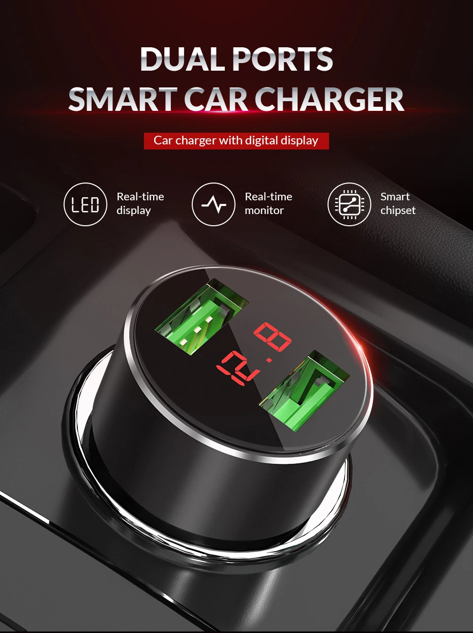 TOPK цифровой дисплей двойной зарядное устройство USB Quick Charge 3,0 для iPhone Xs samsung huawei быстрое автомобильное зарядное устройство для мобильного телефона в автомобиле