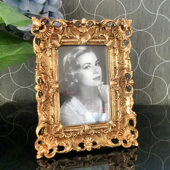 

European style photo frame relief Rubens gold plated luxury square pendulum frame 7inch
