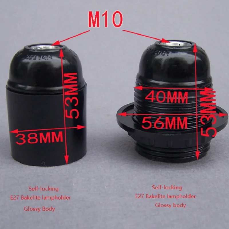 4 шт./лот E14 E27 бакелитовый патрон с полной резьбой/глянцевый корпус с резьбой M10 винтажный промышленный подвесной патрон Эдисона