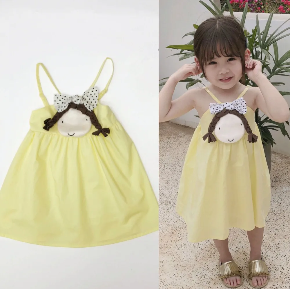 Летнее платье для девочек, однотонное желтое хлопковое платье для маленьких девочек, платье принцессы, костюмы для девочек