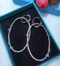 SINZRY exagerada grandes círculo oval cut Cubic zirconia pendientes elegante blanco claro partido cuelga los pendientes para las mujeres