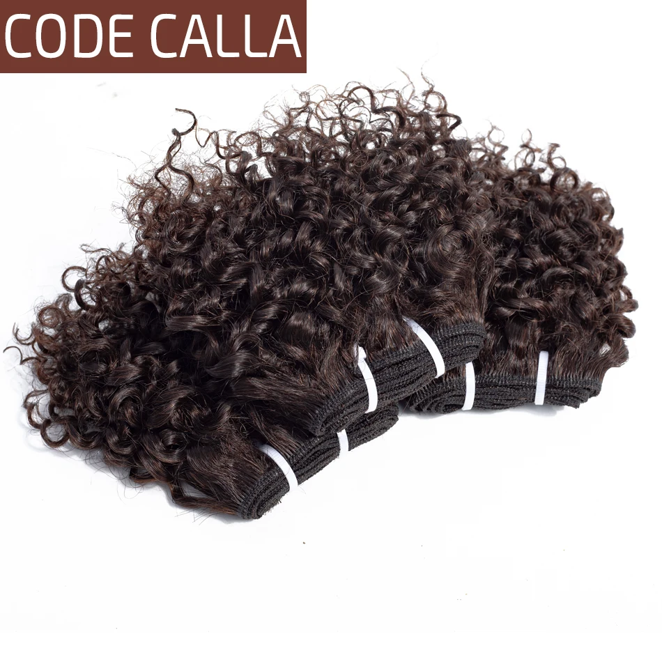 

Code Calla Indian Short-cut Kinky Curly Double Drawn Human Hair Raw Virgin Hair Bundles Dark Brown Color 6 Pieces Can Make Wig