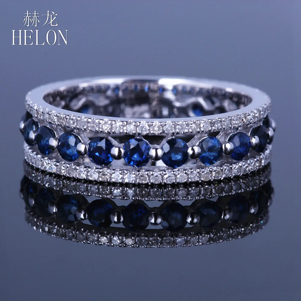 HELON Solid 14K White Gold Real Natural Diamond & Sapphires Ring Fine Jewelry Engagement Wedding Ring Anniversary Gemstone Band цена HELON Solid 14K White Gold Real Natural Diamond & Sapphires Ring Fine Jewelry Engagement Wedding Ring Anniversary Gemstone Band цены онлайн