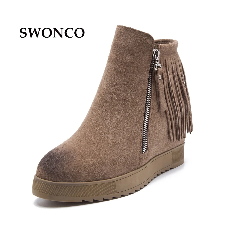 SWONCO/женские зимние ботинки модные теплые зимние ботинки из натуральной кожи на шнуровке ботильоны для женщин женские ботинки на толстой подошве