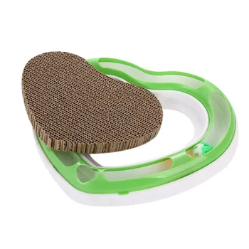 

Pet Cat Love Heart-Shaped Corrugated Paper Amusement Disk Cat With Bell Ball Toy Cat Durable Scratch Board