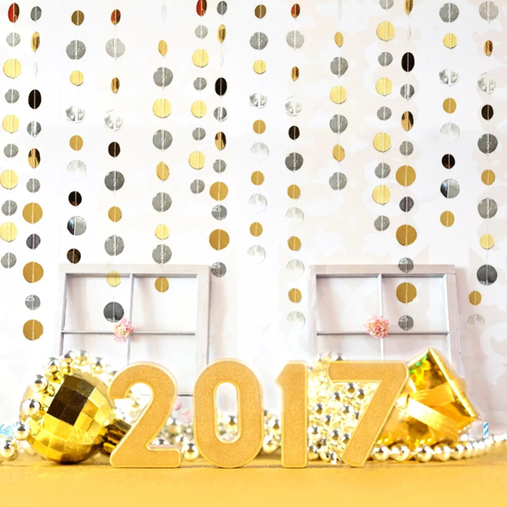 

3m Long Gold Silver Dots Paper Circle Garland Paper Garland Strand DIY Garlands Photo Props Home Bridal Shower Wedding Decor