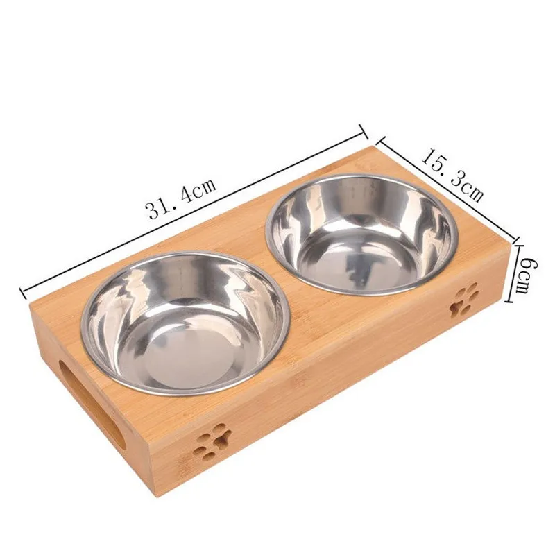 Новая миска-Кормушка для собак, Бамбуковая посуда, керамическая и нержавеющая сталь, двойной рот, миска для собак, высококачественные противоскользящие принадлежности для домашних животных